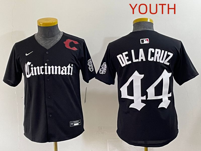 Youth 2025 Cincinnati Reds #44 De La Cruz Black Five generations Joint Name Nike MLB Jersey style 11->youth mlb jersey->Youth Jersey